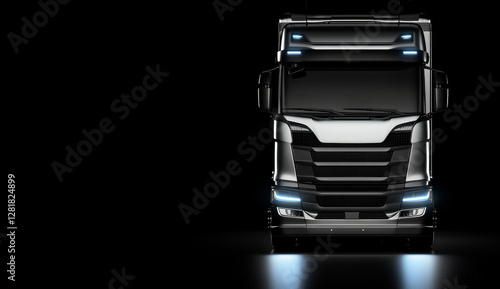 A truck isolated on a black background with copyspace