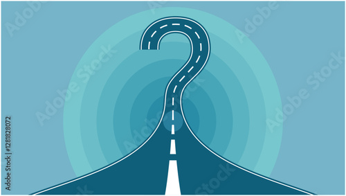 The way forward with question mark. 16:9. Vector illustration.