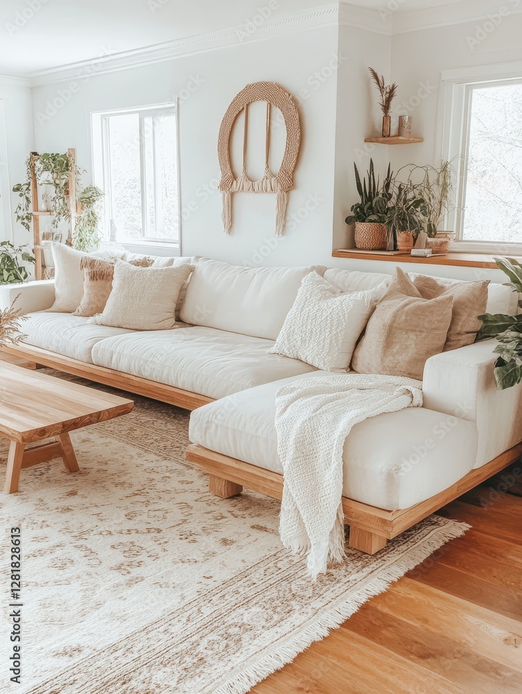 Fototapeta premium A Modern Living Room Furnished With Soft Neutral Colors