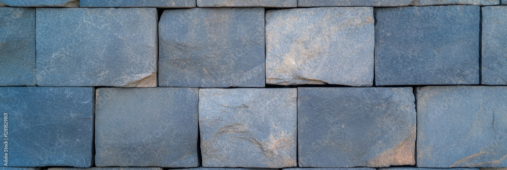 Fototapeta premium Asymmetric square grid texture on uneven stone surface for architectural design