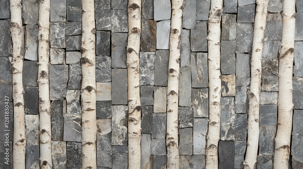 Abstract design with birch and grey marble mosaic texture for interior decoration Abstract design with birch and grey marble mosaic texture for interior decoration