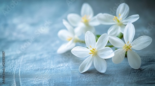 Serene arrangement of delicate white blossoms on a textured surface evoking tranquility and natural elegance for peaceful backgrounds