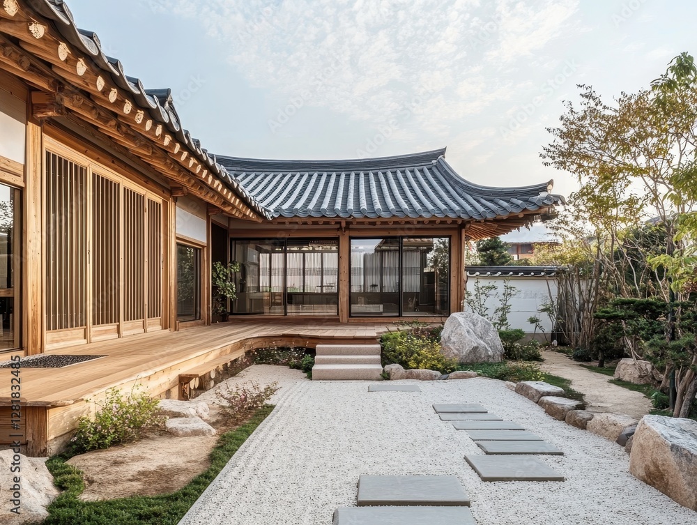 Korean traditional wooden house with its gorgeous landscape Korean traditional wooden house with its gorgeous landscape