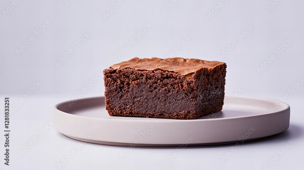 A single, delicious-looking brownie sits on a minimalist plate against a neutral background. Rich, chocolatey goodness! A single, delicious-looking brownie sits on a minimalist plate against a neutral background. Rich, chocolatey goodness!