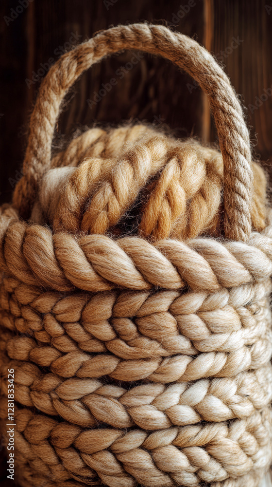 Rustic woven basket filled with thick woolen yarn, creating a cozy and organic aesthetic. The textured fibers evoke warmth and handmade craftsmanship, making it perfect for artisanal. Rustic woven basket filled with thick woolen yarn, creating a cozy and organic aesthetic. The textured fibers evoke warmth and handmade craftsmanship, making it perfect for artisanal.