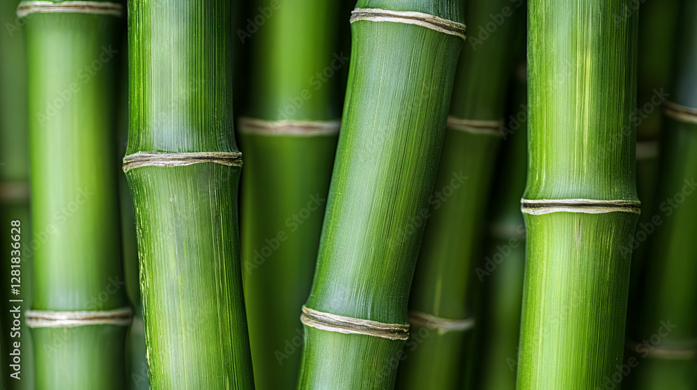 Fototapeta premium Intricate pattern of bundled stacked bamboo stalks highlighting texture and natural green tones