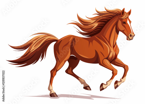 Majestic Galloping Horse - Dynamic Chestnut Stallion Illustration.