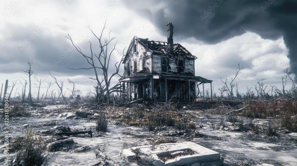 A single house stands with only its foundation remaining, all else wiped away by the destructive force of a tornado. A single house stands with only its foundation remaining, all else wiped away by the destructive force of a tornado.