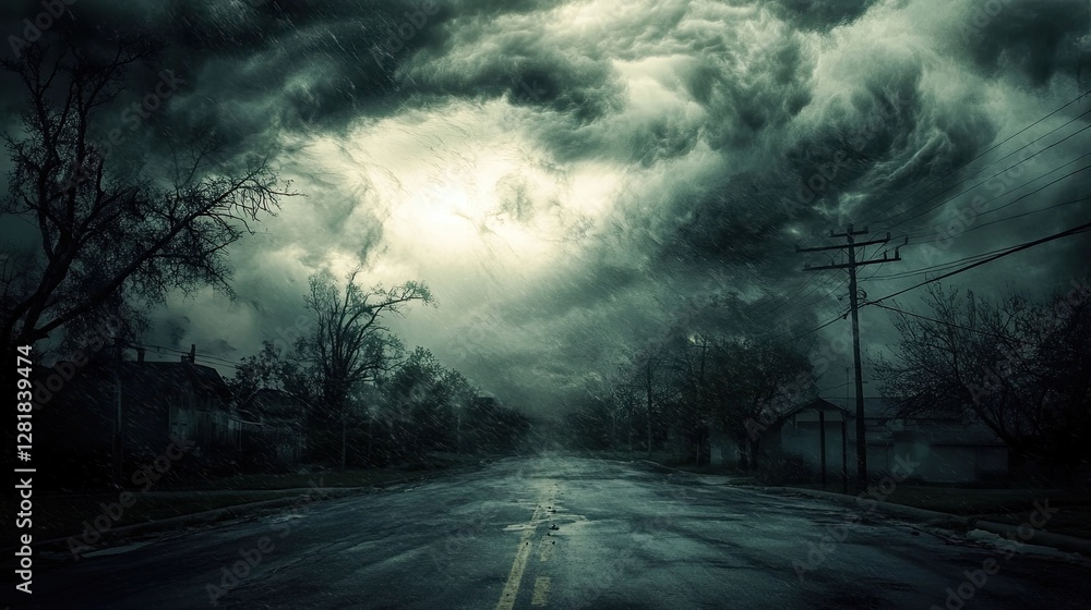 A tornado siren blares in an abandoned street as dark storm clouds swirl ominously, signaling impending disaster. A tornado siren blares in an abandoned street as dark storm clouds swirl ominously, signaling impending disaster.