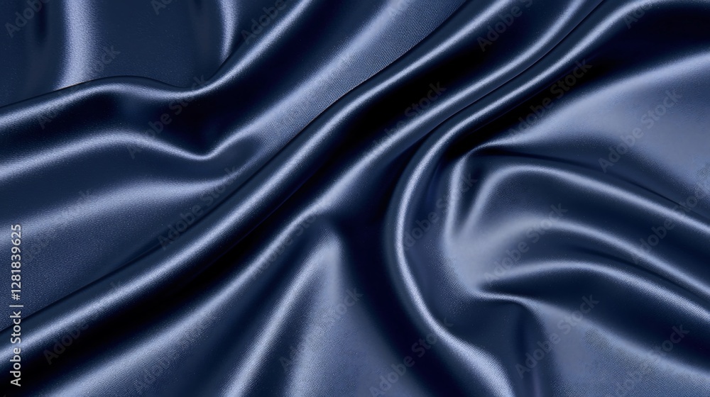 Obraz premium Smooth satin background in deep navy blue, reflecting light elegantly: A soft and luxurious navy-blue satin fabric, draped smoothly with subtle folds, reflecting light in a gentle, elegant manner,