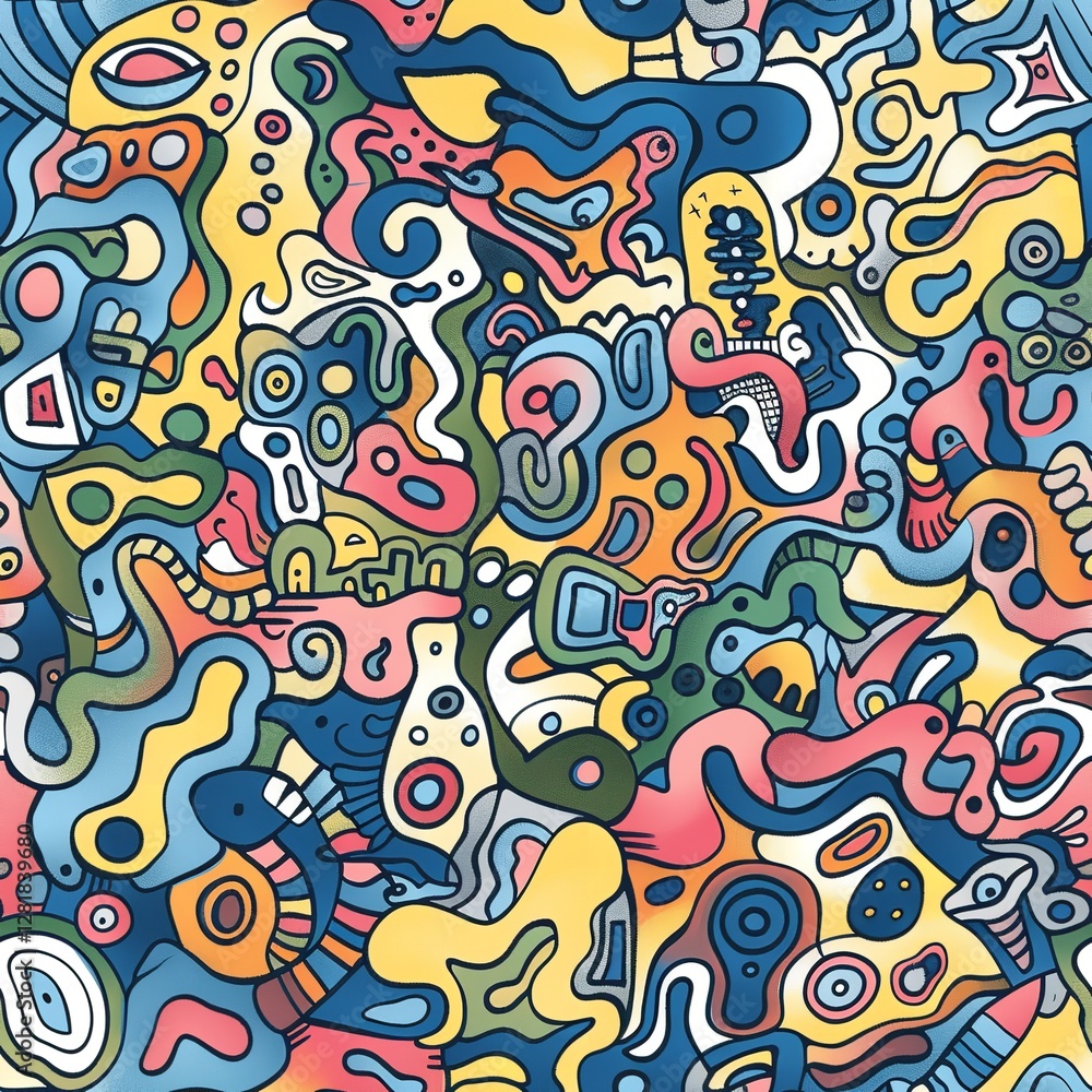 Abstract Colorful Doodle Pattern Seamless Texture Background Vibrant Organic Shapes Modern Artistic Design Illustration Digital Print Textile Wallpaper Graphic Design Element Red Blue Pink Abstract Colorful Doodle Pattern Seamless Texture Background Vibrant Organic Shapes Modern Artistic Design Illustration Digital Print Textile Wallpaper Graphic Design Element Red Blue Pink