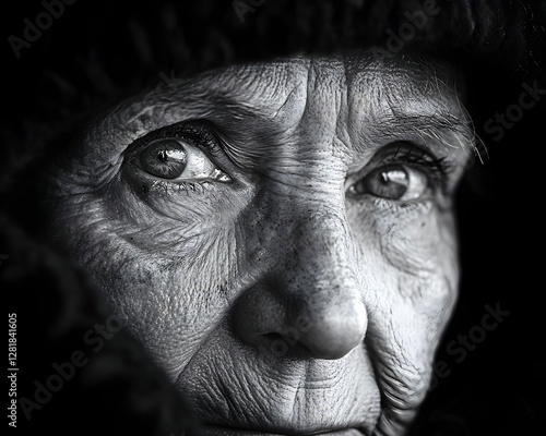Expressive Black and White Portrait of an Elderly Person - Generative AI
