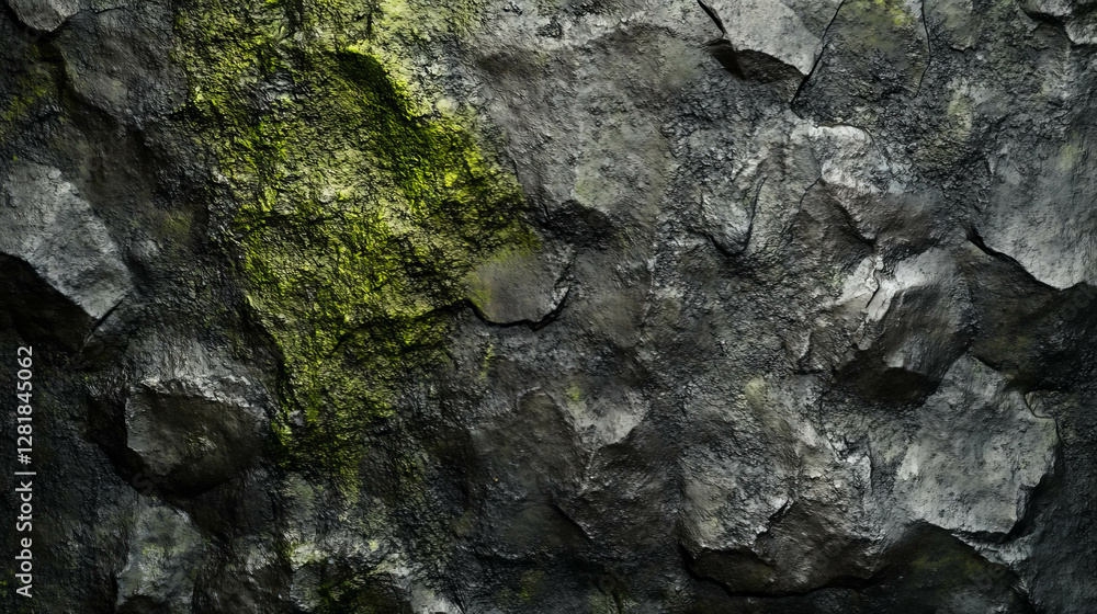Texture of dark green moss on wet rock with reflections for nature design Texture of dark green moss on wet rock with reflections for nature design