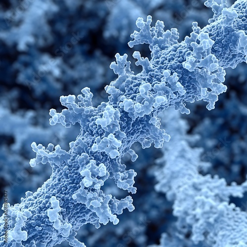 Blue helical structure, close-up. Science background