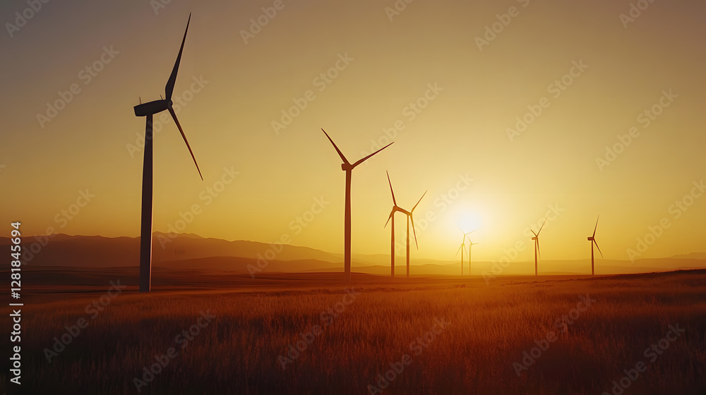 A cinematic still of wind turbines in the distance, sunset
A cinematic still of wind turbines in the distance, sunset