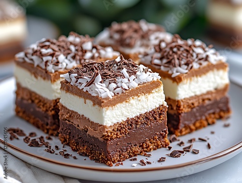 Wallpaper Mural Delicious layered chocolate cakes on plate Torontodigital.ca