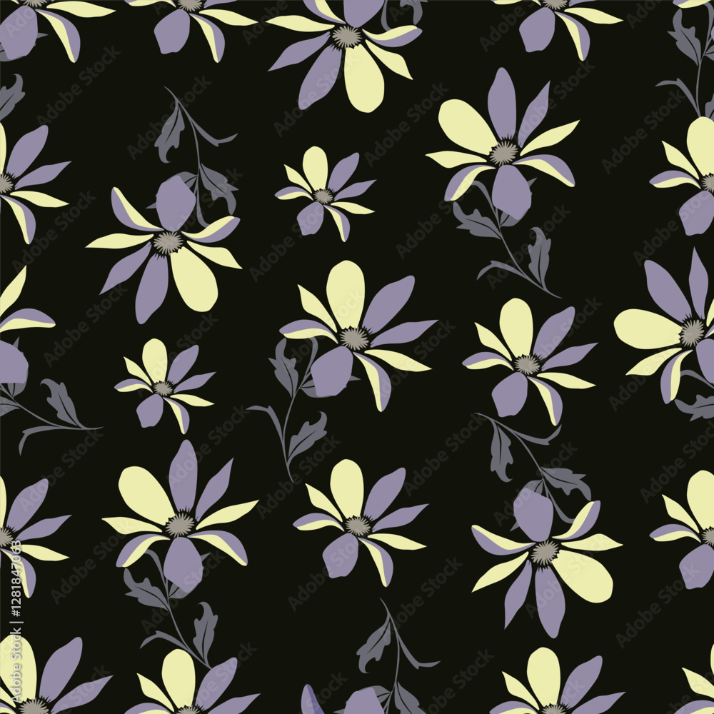 seamless pattern of flowers, branches and leaves seamless pattern of flowers, branches and leaves