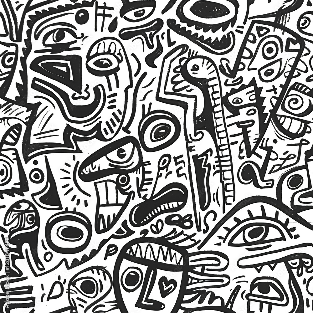 Abstract Black and White Doodle Art Seamless Pattern Background Graphic Design Element Monochrome Psychedelic Tribal Style Illustration Vector Texture Modern Artistic Hand Drawn Sketch ink Abstract Black and White Doodle Art Seamless Pattern Background Graphic Design Element Monochrome Psychedelic Tribal Style Illustration Vector Texture Modern Artistic Hand Drawn Sketch ink