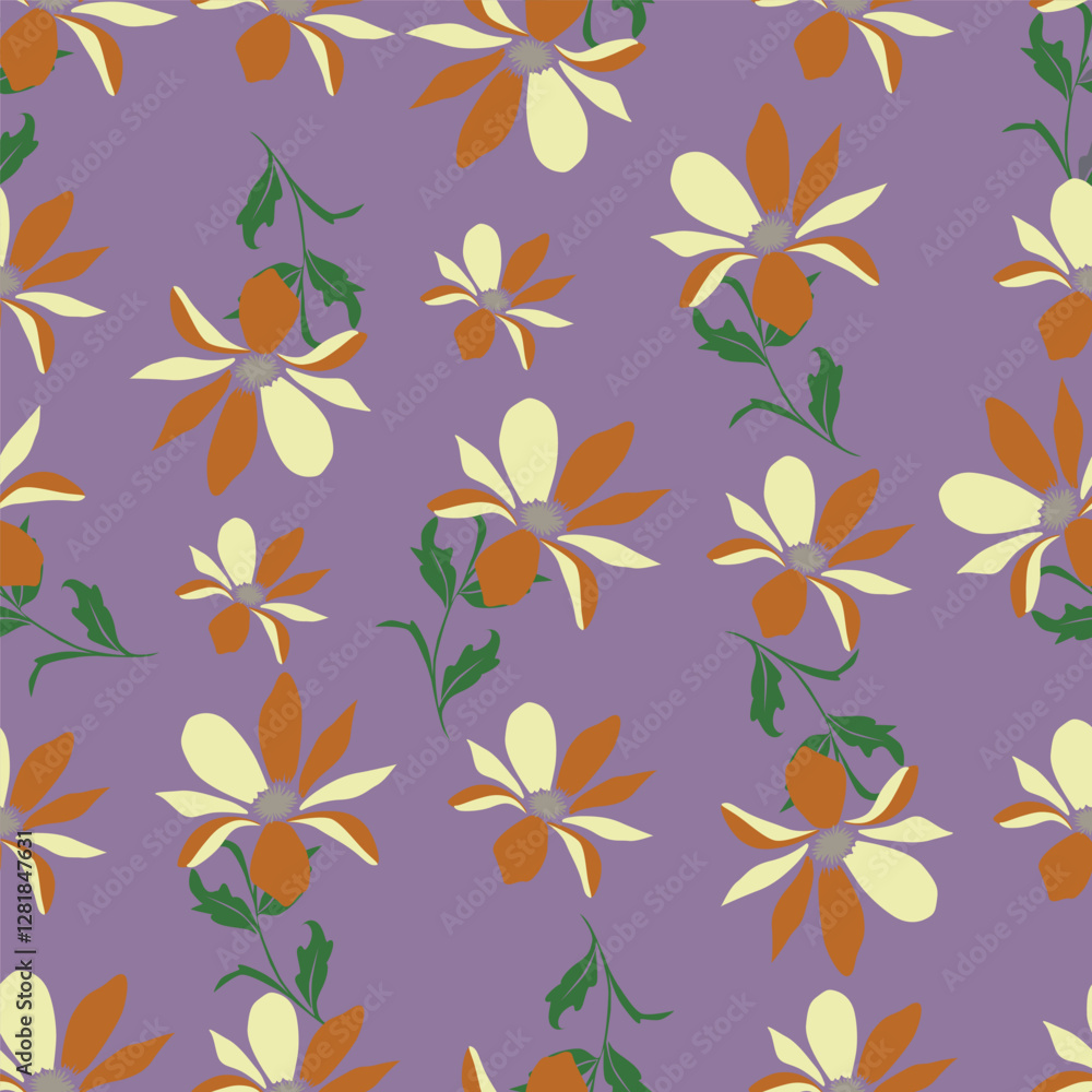 seamless pattern of flowers, branches and leaves seamless pattern of flowers, branches and leaves