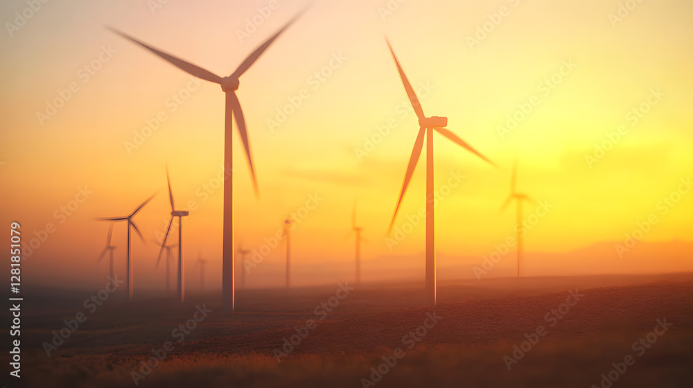 A cinematic still of wind turbines in the distance, sunset
A cinematic still of wind turbines in the distance, sunset