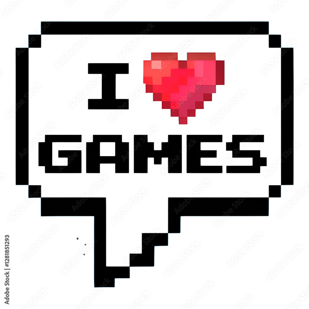 Retro Pixel Art I Love Games Speech Bubble Red Heart - 8-Bit Game Style Retro Pixel Art I Love Games Speech Bubble Red Heart - 8-Bit Game Style