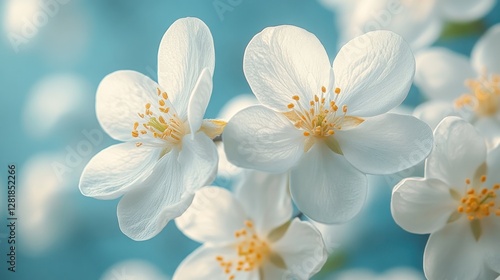 White blossoms spring garden bokeh background