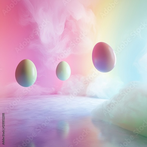 Surreal Dreamscape with Floating Easter Eggs in Colorful Atmosphere photo