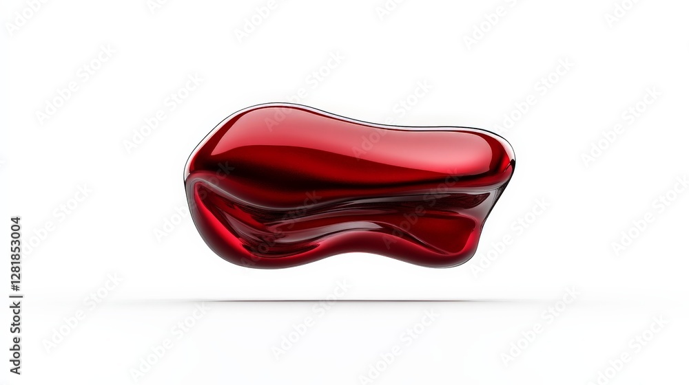 Glossy Red Abstract Shape on a White Background Displaying Fluidity Glossy Red Abstract Shape on a White Background Displaying Fluidity