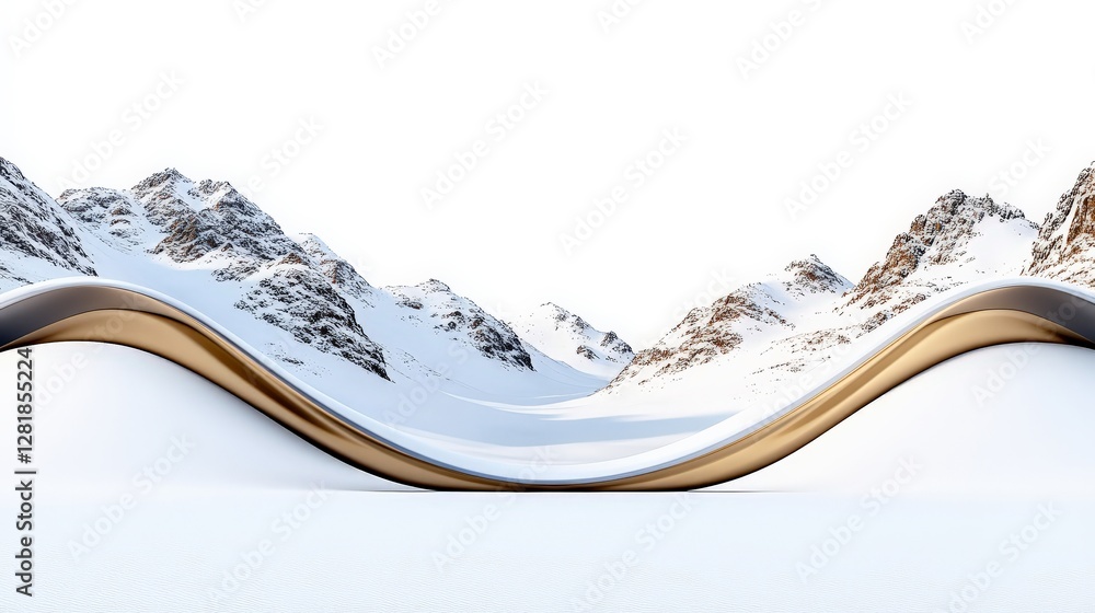 Obraz premium Serene Snowy Landscape with Flowing Curves and Majestic Mountains