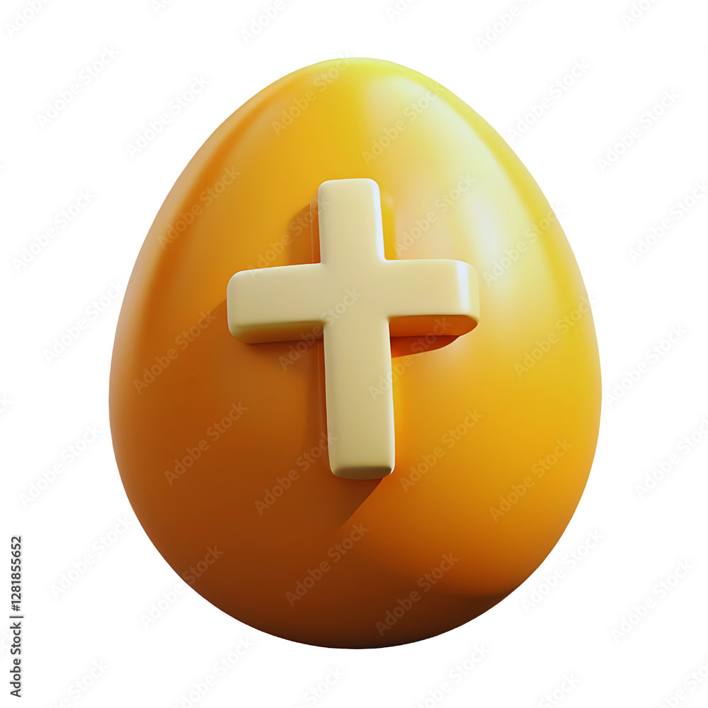 Fototapeta premium 3D Render of an Orange Easter Egg with a Yellow Cross