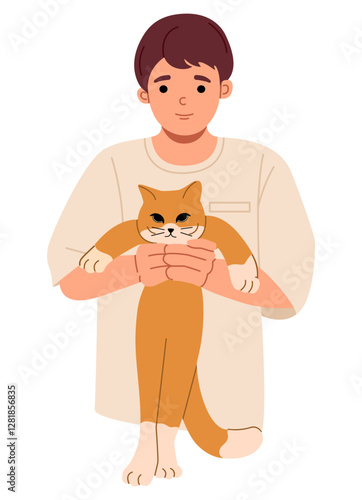 A man Holding a cat, hold under the cat armpit