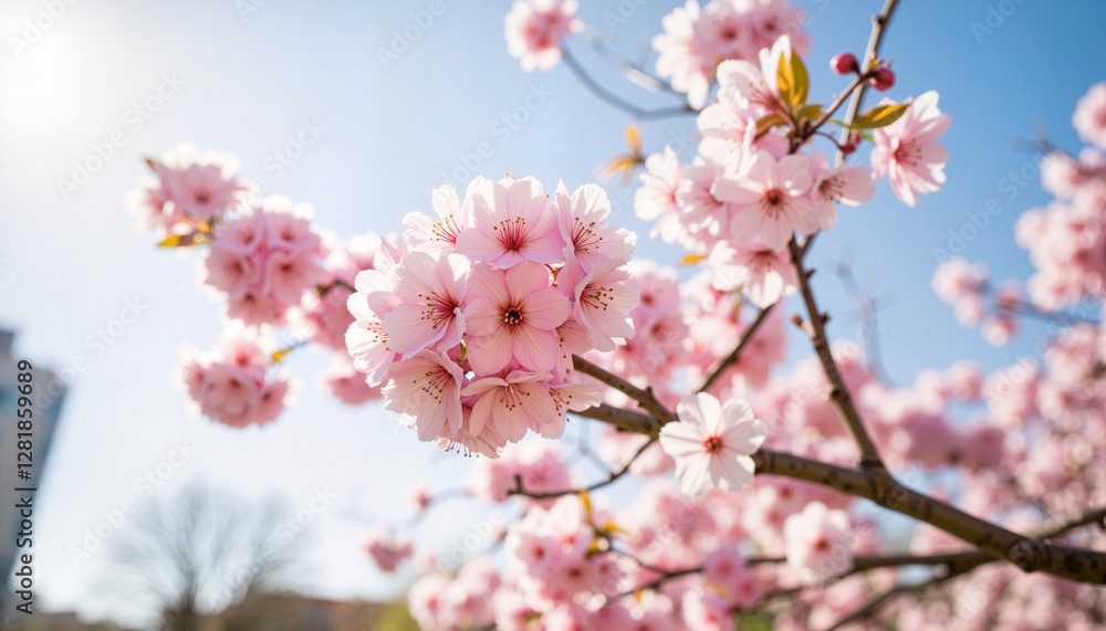 Blossoming cherry blossoms highlighting seasonal renewal in a park Blossoming cherry blossoms highlighting seasonal renewal in a park