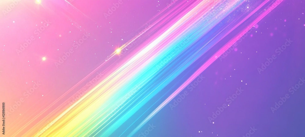 Fototapeta premium Abstract pastel rainbow light streaks on purple background.