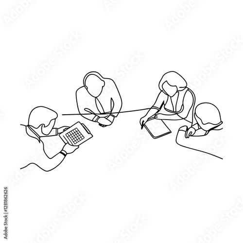 Business Meeting Collaboration Teamwork OneLine Art Minimalist Design Concept