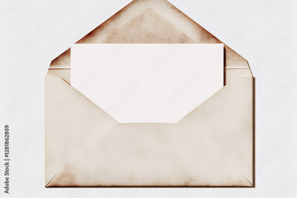 Open Letter: A captivating overhead shot of an open envelope, with a blank card subtly emerging, inviting viewers to envision possibilities.