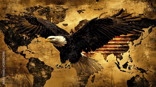 Wallpaper Mural Eagle soars over world map; patriotic; vintage; inspiration; graphic; historic Torontodigital.ca