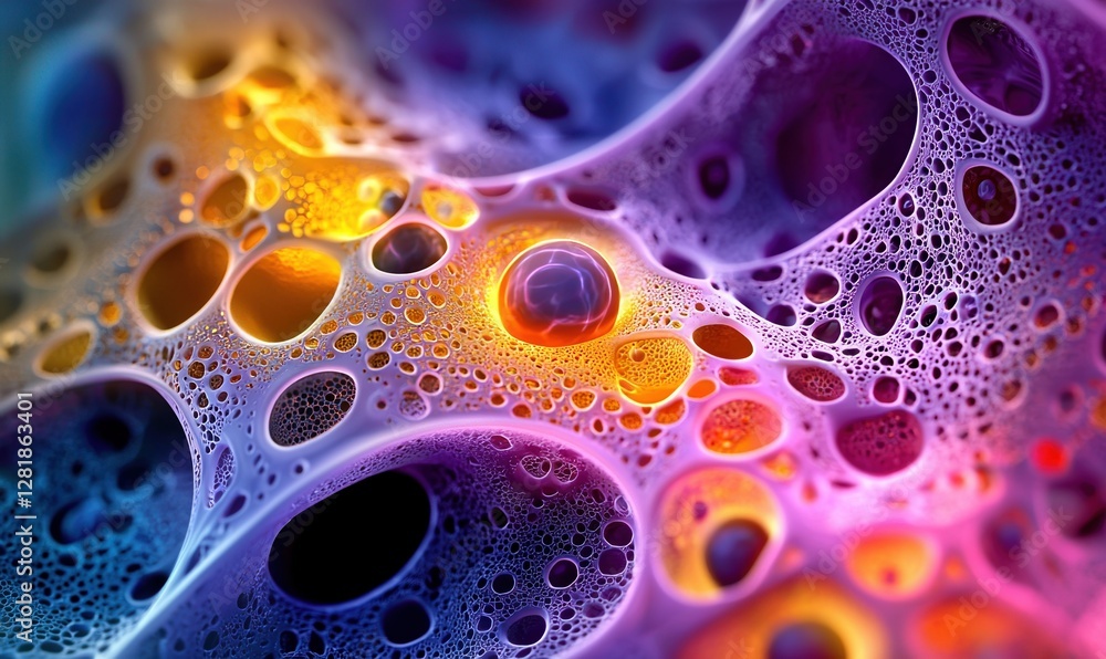 Exploring the vibrant universe of microscopic cells and their radiant nuclei within a colorful cellular landscape Exploring the vibrant universe of microscopic cells and their radiant nuclei within a colorful cellular landscape