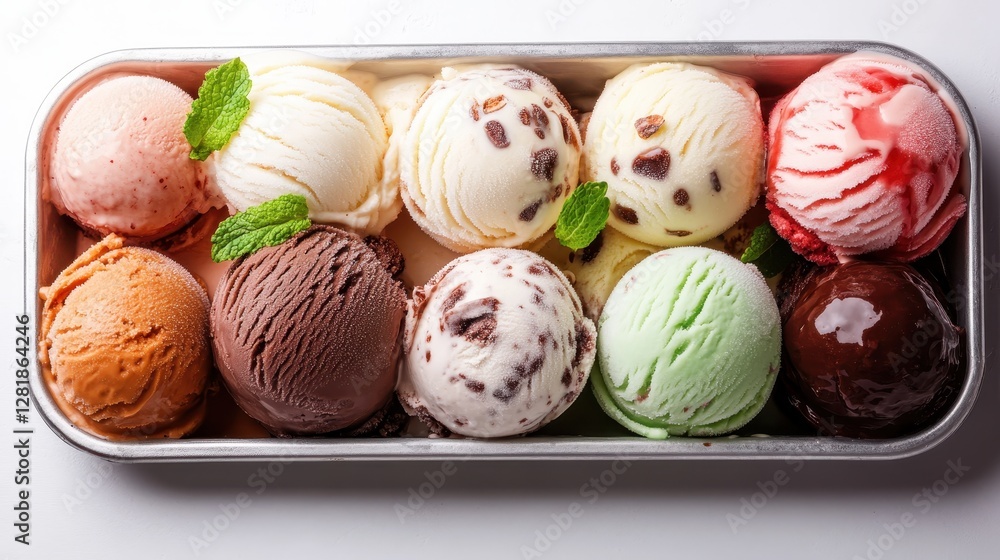This enticing display of mint chocolate chip ice cream in a metal container captures the imagination, evoking delightful memories associated with summer and family gatherings. This enticing display of mint chocolate chip ice cream in a metal container captures the imagination, evoking delightful memories associated with summer and family gatherings.