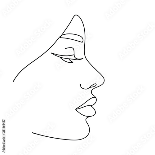 Elegant Minimalist Line Art Female Face Profile Drawing Sketch
