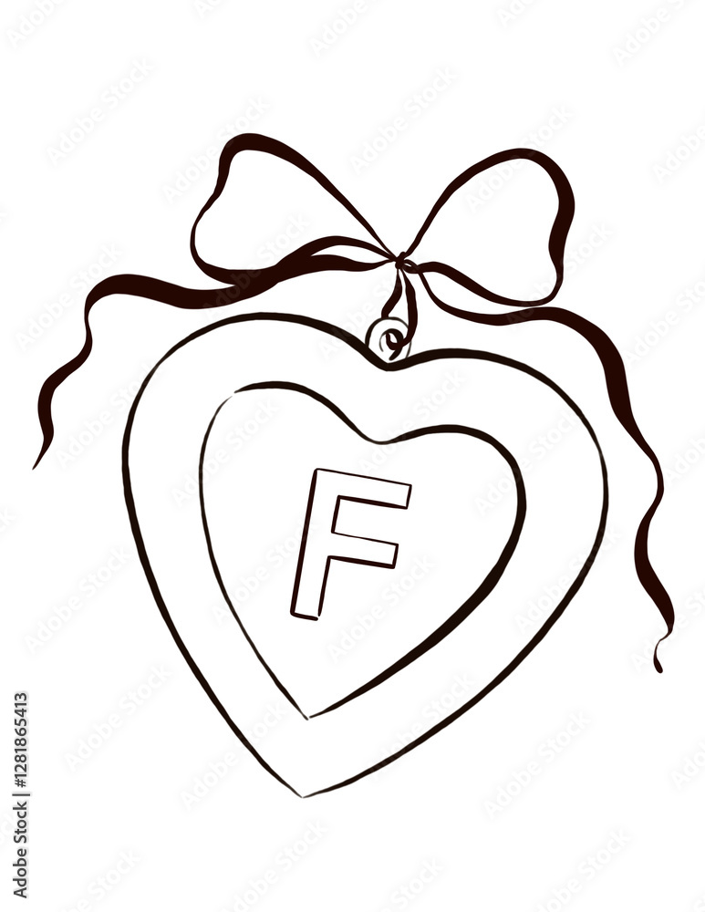 Hand-drawn illustration of a heart locket with a monogram Hand-drawn illustration of a heart locket with a monogram