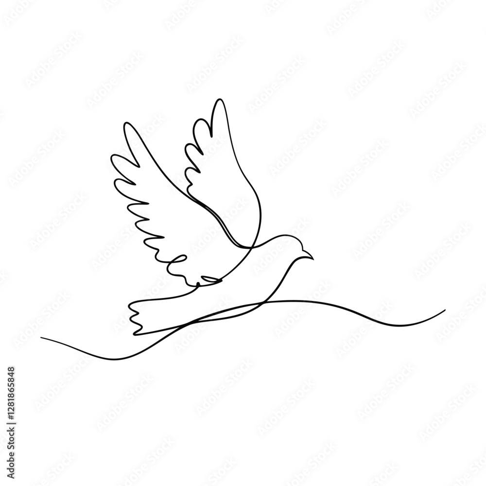 Fototapeta premium Single Line Drawing of a Dove in Flight, Peace Symbol