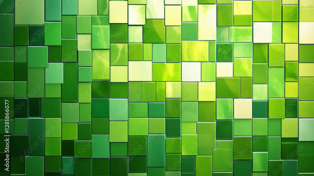 Fototapeta premium Vibrant green mosaic tile texture with varied shades for creative design