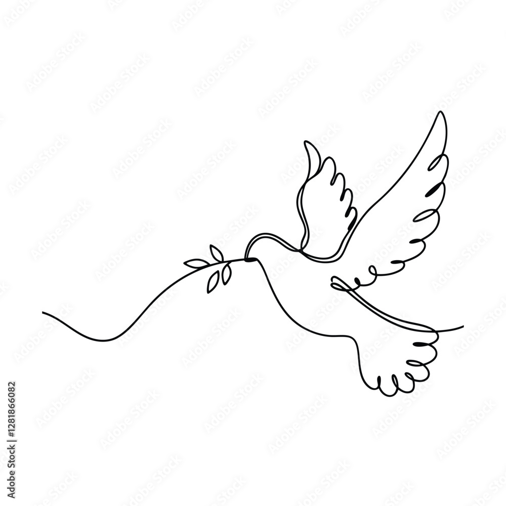 Fototapeta premium SingleLine Dove Drawing, Peace Symbol, Olive Branch, Hope, Flight