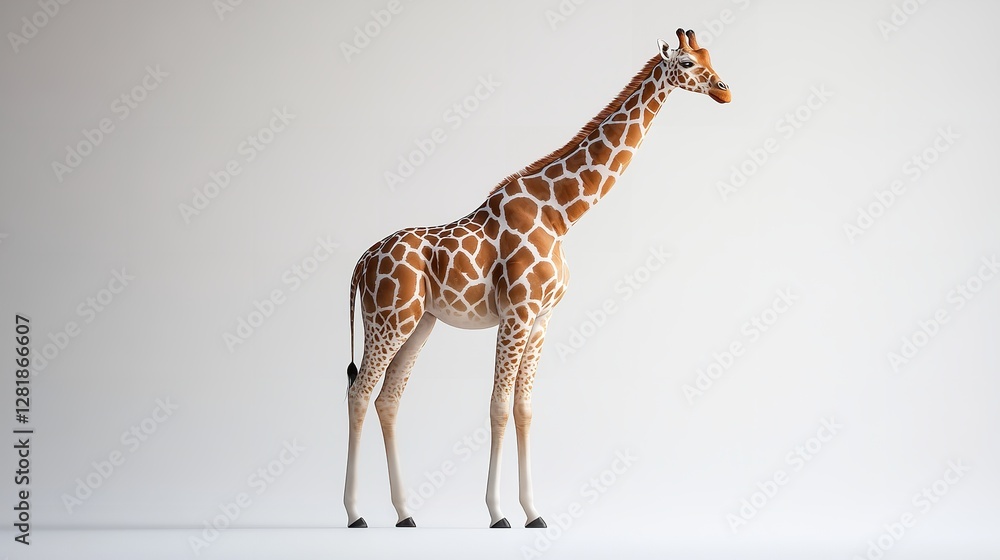 Obraz premium Single giraffe standing on a white background