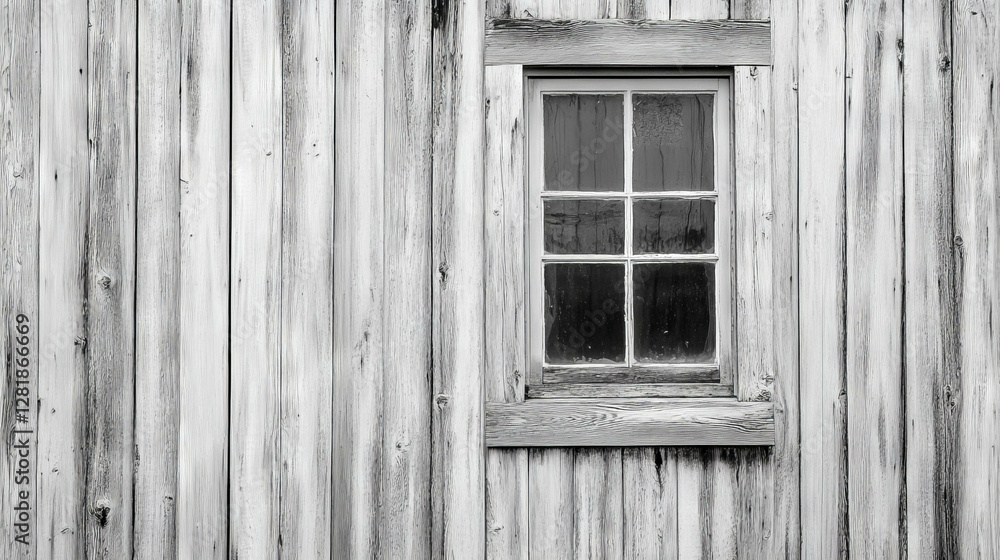 Rustic grey and white wooden panel wall with vintage window design for interior decoration Rustic grey and white wooden panel wall with vintage window design for interior decoration
