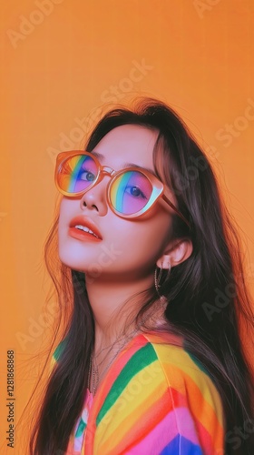 Wallpaper Mural Trendy woman in rainbow glasses celebrating Pride Torontodigital.ca