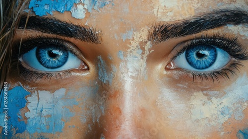 Intense Blue Gaze: Captivating Close-Up of Eyes with Artistic Brushstrokes and Texture, Exploring the Depth and Beauty of the Human Expression.