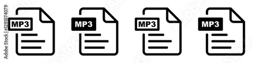 MP3 file format icons set.MP3 file download symbols.File format for texts, images, vector images, videos, interactive forms. photo