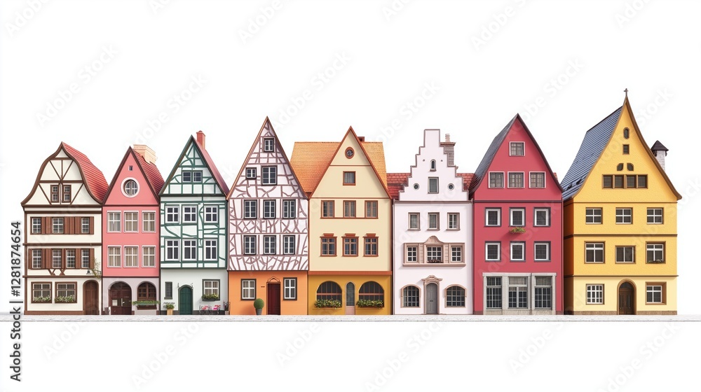 Naklejka premium Row of colorful Victorian houses with intricate architectural details along a street