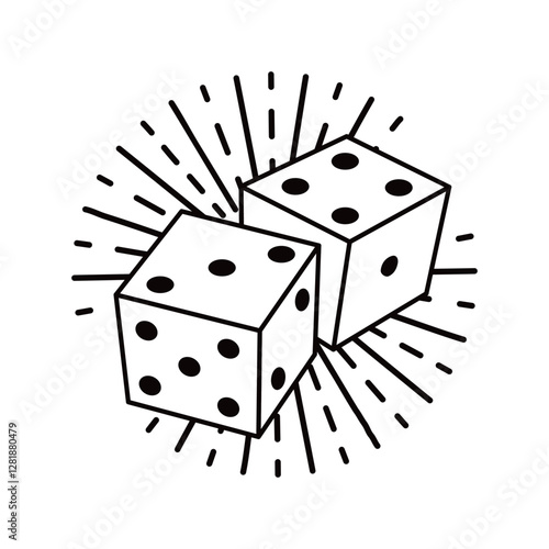 Vintage Hand-Drawn Dice Illustration with Radiating Lines, Retro Gambling and Casino Vector, Black and White Lucky Dice Art, Stylized Game Symbol for Betting, Chance, and Entertainment Themes